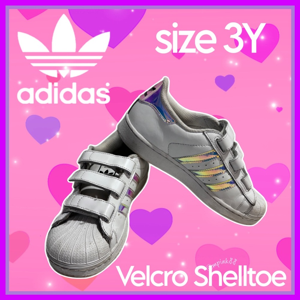 ADIDAS iridescent velcro shelltoe superstar SNEAKERS size 3Y